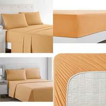 CLARA CLARK Premier 1800 Collection Hoja de Cama Set, Juego de sábanas 4 Piezas, Camel Gold, Talla(Chabacano California King) - Tipo 26 - Ver 1