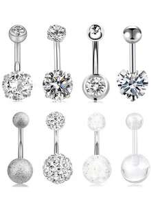 1 Set (7pcs) White Stone Butterfly Zirconia Navel Rings, Women Belly Button Piercing Crystal Navel Studs Body Jewelry Set