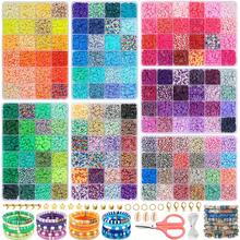 13200粒聚合物黏土珠手鏈製作套件,包括扁平的學院風珠子、聚合物海螺珠和手工藝品道具,可用於友誼珠寶diy