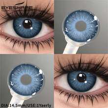 EYESHARE 1 对自然大眼睛黑色隐形眼镜灰棕色眼妆软性隐形眼镜年度眼镜化妆品软蓝色镜片适合约会或日常佩戴，舒适自然 - 藍色 - 查看 3
