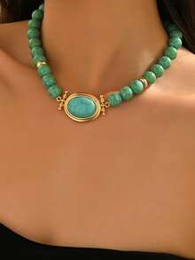 1 buc. Pește elegant și geometric din rășină multicoloră, etichetă Medusa argintie, model imitație de piele de șarpe din jad, rășină chihlimbar, turcoaz artificial, mărgele din rășină cu model floral verde/roșu/portocaliu/transparent, pandantiv inimă aurie, colier cu mărgele stea din rășină, pandantiv stea, colier asimetric cu perle artificiale în stil baroc artificial, potrivit pentru doamne elegante, asortat cu orice ținută de vacanță, fiecare mărgele din rășină are o culoare unică, rășină artificială multicoloră.