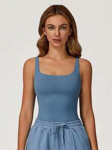 MASKERT Women's Camisole, Activewear Top, High Elasticity Workout Tank Top, Comfortable For Home And Commute Summer - Dusty Blue - View 4