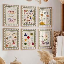 6pcs/Set, Mix And Match Educational Prints, Boho Playroom Wall Art, Unframed Alphabet Posters, Weather Print, Shapes Poster, Neutral Classroom Wall Decor, Canvas Artwork For Living Room, Bedroom, Home Office, Dorm, Hallway, Home And Room Decoration - Baby Blue - View 7