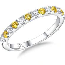 Anillos de piedra natal Banda de eternidad Plata de ley 925/Oro amarillo Gema creada Anillo de boda apilable Banda de media eternidad para mujeres Talla 6 a 102025 - 11 de noviembre / citrino creado - Ver 10