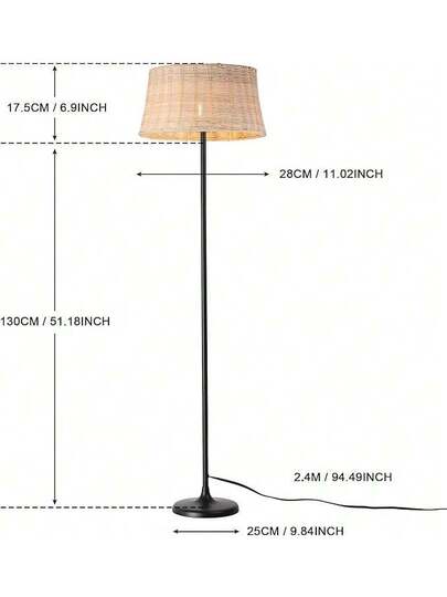 Alpinaluz "SERENA" Vloer Lamp, made Natural Bamboo Wicker, Cord Switch E27 Base Living Room Bedroom view 2