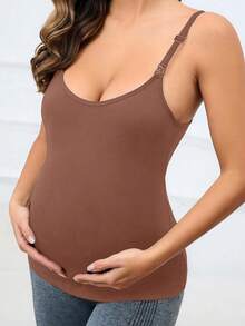 1pc Women Seamless Solid Color Adjustable Strap Camisole Top, Maternity Wear, Comfortable Casual Yoga Cami Tank Top, Suitable For Daily Wear And Yoga
