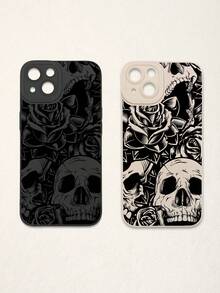 2个复古骷髅花卉印花手机壳，深色系手机壳，黑白手机壳，兼容和Galaxy手机，手机保护套 - 彩色 - 查看 20