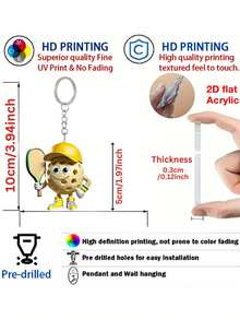 5/1 件 2D 可爱匹克球运动员亚克力钥匙扣，适用于装饰背包和汽车钥匙、节日派对装饰、钥匙扣爱好者的完美礼物、返校礼物、手机、汽车、背包和钱包装饰、送给爸爸和爱人的理想礼物、钥匙扣装饰 | 家庭插图 | 耐用亚克力、送给他的钥匙扣礼物 - 匹克球鑰匙扣 - 查看 10