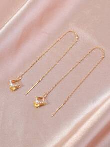 Nooxian 1 Cặp bông tai tua rua xỏ lỗ hình kim cương hình học đính đá Zirconia màu sâm panh dành cho nữ - vàng vàng - Xem 6