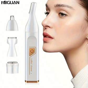 四合一女士电动眉毛修剪器、电动耳鼻毛修剪器、无线便携式女士电动体毛修剪器套装、可充电锂电池、居家旅行两用、节日礼物