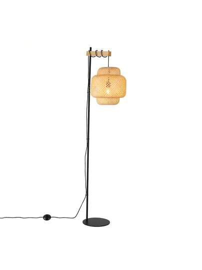 Alpinaluz "ANJA" Vloer Lamp Made Of Wood Wicker Bamboo Shade, Foot Switch, Moderne Living Room Or Kitchen