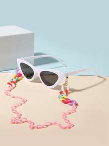 1 PC Adolescent 12-16Y Casual Retro Cat-Eye Fashion Glasses And 1 PC Bohemian Ring Buckle Eyeglass Chain Suitable For Holiday Outings And Daily Outfit Matching
