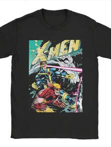 Wolverine & Cyclops T Shirt Men Cotton  T-Shirts O Neck Fighting Side By Side Tee Shirt Short Sleeve Clothing Gift. - 黑色4 - 查看 1
