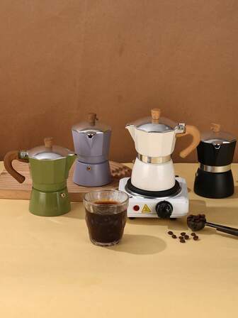 1pc Moka Pot Manual Espresso Coffee Maker, Premium Coffee Tool With Single Valve Wooden Handle, 3-Cup/150ml Or 6-Cup/300ml Capacity Espresso Coffee Pot