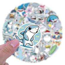 52张杰夫鲨鱼贴纸，乙烯基材质，美观励志，可用于剪贴簿、日记本、笔记本电脑、保险杠、滑板、水瓶、电脑、手机、卡通图案、安全帽、汽车等。 - 彩色 - 查看 4