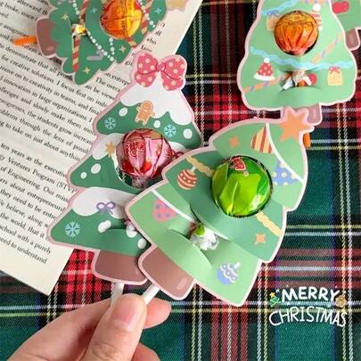 60 pièces Cartes de décoration de bonbons de coton en forme d'arbre de Noël mignon, décorations de fête d'anniversaire de Noël, sacs cadeaux de bonbons, décorations de Noël et du Nouvel An, cartes de bonbons en coton de Noël, décorations de fête, bonbons avec emballage