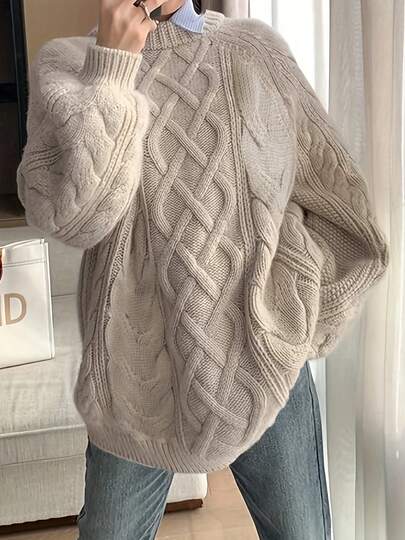 Plus Size Loose Casual Crew Neck Long Sleeve Knit Sweater, For Winter