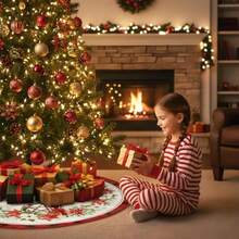 Lan-48 Inch Christmas Tree Skirt  Yule Decorations Double Sided Wiccan Wheel Designs Adjustable Drawstring Closure For Easy Installation Holiday Decorative Tree CoverL8725 - Red - View 3