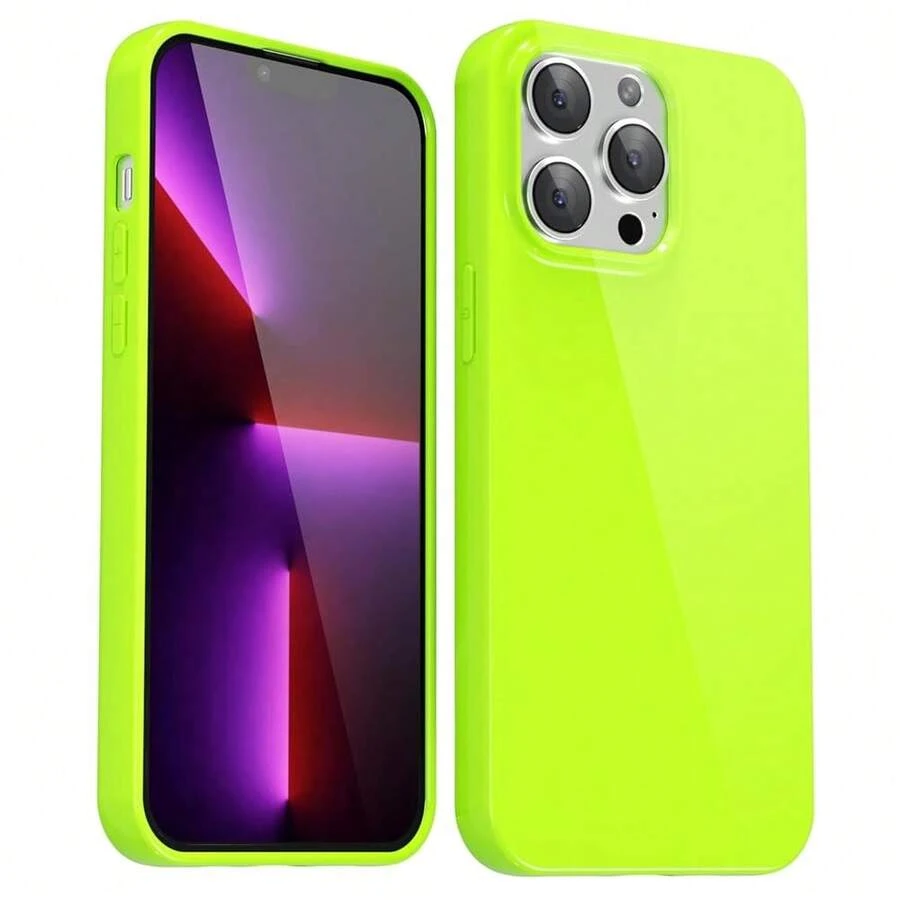 For IPhone 13 Pro Case Silicone, Glossy Soft Rubber Gel Jelly Cute Protective Plastic Simple Plain Phone Case Cover For Women Girl, Slim Thin Flexible Shockproof TPU, Neon Green Lime{"Color_name":"NeonGreenLime","Size_name":"13Pro"} - NeonGreenLime13Pro - 查看 1