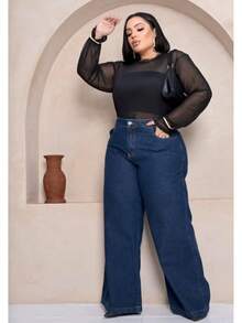 Women's Plus Size Jeans Wide Leg 46 To 54 High Quality - 藍色 - 查看 3