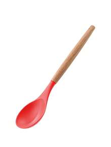 1个硅胶不粘搅拌勺，带木柄的硅胶汤勺，厨房烹饪勺，硅胶勺，耐热炒菜铲，长柄汤勺，饭勺，沙拉搅拌勺，餐勺