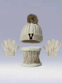 3pcs Kids Winter Knitted Warm Hat, Gloves And Scarf Set, Back To School Gift - Beige - View 27