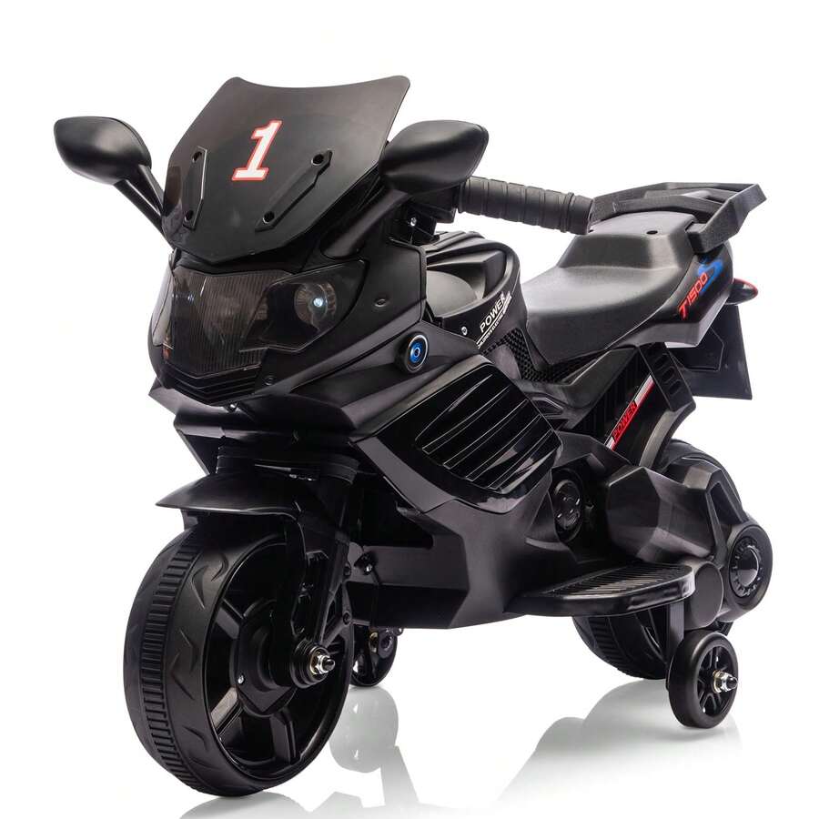 Huisuilinss Kids Motorcycle,Battery Powered Ride On Motorcycle,6V Electric Ride On Car With Training Wheels,Working Headlight,Horn & Music,Ride On Toy For Boys Girls Ages 3-6 - màu đen - Xem 1