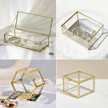 1pc Vintage Glass Jewelry Box, Rectangular Jewelry Display Storage Box With Lid, Vanity Trinket Box For Home Decor, Used To Store Jewelry, Rings, Bracelets, Jewelry Box, Dust-Proof Cosmetics And Accessories Storage Box, Rectangular Design, Glass Jewelry Box For Home Decor