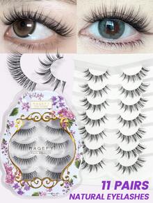 MAGEFY 7/11/14 Pairs Natural Criss-Cross Full Strip Lashes, Transparent Lash Band, Suitable For Daily Wear, Cartoon Style, Travel Essential - Black - View 5