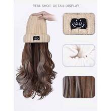Synthetic Knitted Hat With Long Curly Hair Hat Wig Beanies Hat With Hair Wigs For Women 26 Inch Long Straight Hair Wig Warm Soft Ski Knitted Autumn Winter Cap - Multicolor - View 10