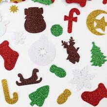 50/100 Pcs Mixed Glitter 3D Snowflake Christmas Tree EVA Stickers, Christmas Foam Sticker Snowflakes Christmas Tree Decoration Handmade Toys, Suitable For Walls And Other Places, Handmade DIY Teaching Materials, Festival Decorations.