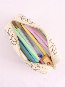 1pc Vintage Corduroy Flower Pencil Case With A Smooth Zipper, Easy To Glide, For Stationery Storage, Large Capacity, Portable Storage, Desktop Storage Pencil Case, Clutch Storage Pencil Case, Office Supplies, Student Supplies, As A Birthday Gift, Everyday Gift, Surprise Gift, Bridesmaid Gift.