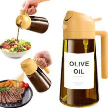 1个厨房橄榄油分配器 - 二合一橄榄油分配器和喷雾器 - 带盖橄榄油分配瓶 - 绿色烹饪橄榄油喷雾器（遮光）