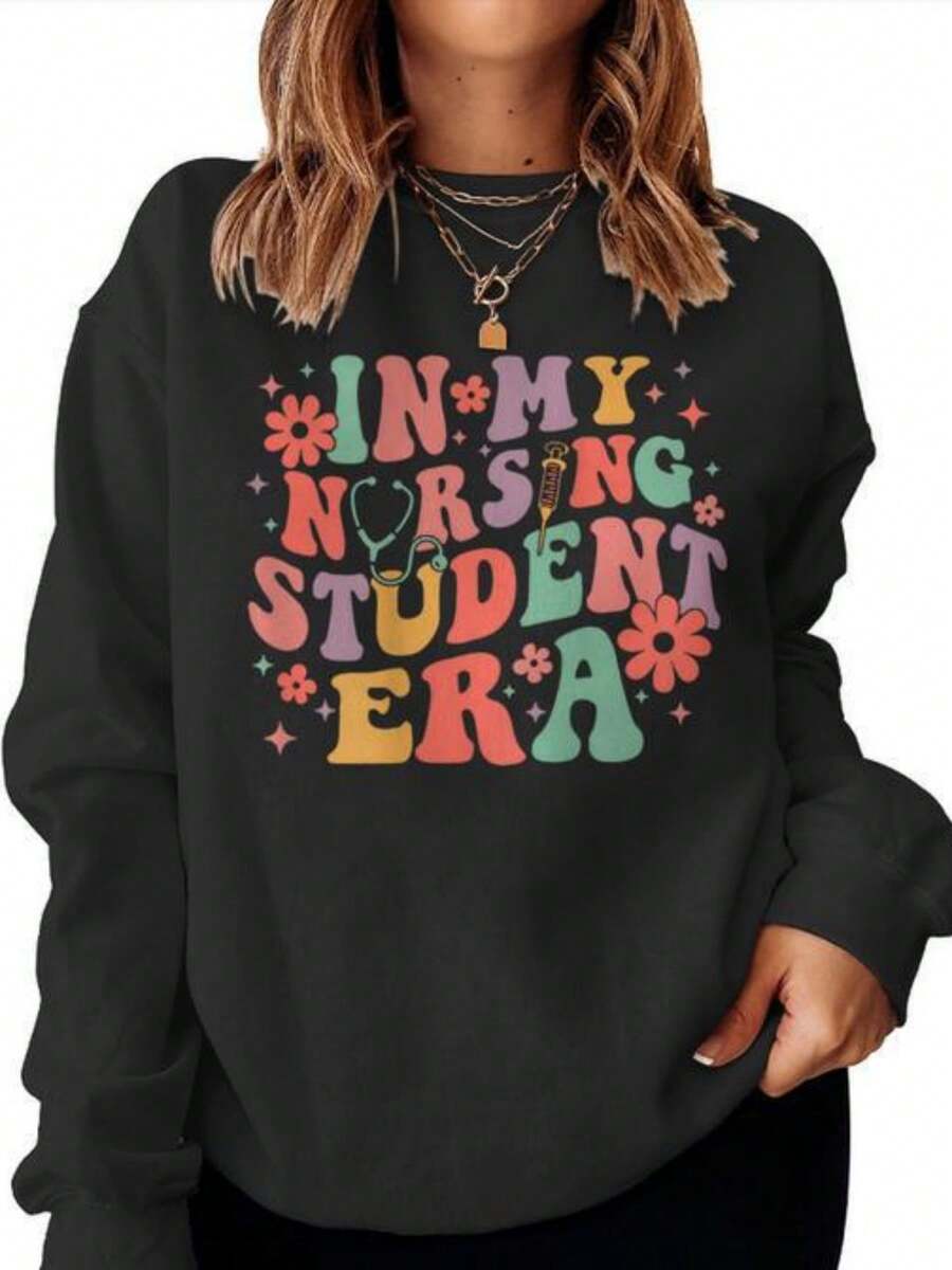 In My Nursing Student Era Future Nurse Nursing School Back Women Sweatshirt -  (2) - 黑色 - 查看 1