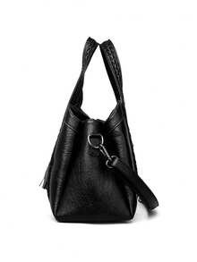 New PU Leather Women's Handbag, Retro Style, Tassel Decor, Fashion Zipper Shoulder Bag With Detachable Strap, Suitable For Work And Travel - Black - View 7