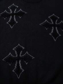 Men's Casual Loose Cross All-Over Pattern Vintage Streetwear Knitted Pullover Sweater, Autumn/Winter, Long Sleeve Top