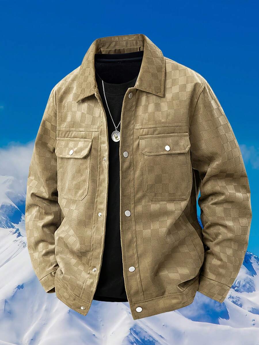 Men's Versatile Casual Plaid Jacket With Button Closure & Multiple Pockets For Spring And Autumn - Outdoor-Style Outerwear - Khaki - View 1