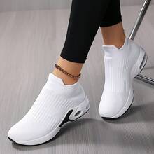 Women's Solid Color Slip-On Sneakers, Fashionable And Versatile White Shoes, Comfortable Flat Shoes, Suitable For Outdoor Walking, Commuting, Shopping, And Jogging - 白色 - 查看 6