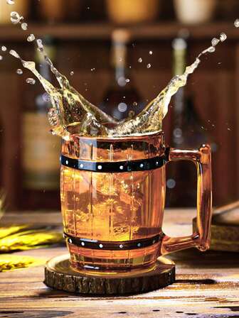 1pc Creative Retro Nordic High Borosilicate Glass Cup, Beer Mug Heat Resistant, Personalized Wooden Barrel Glass Coffee Cup, Bar Draft Beer Glass, Highly Attractive Office Water Cup, Souvenir Gift, Unique Gift