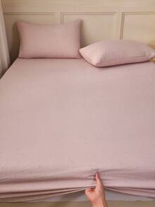 1件粉色条纹爱心图案床笠，时尚现代床垫保护套，情人节床垫罩，柔软透气，适用于单人床、双人床、大号床、特大号床，深口袋设计，最大可达11.8英寸 - 粉色 - 查看 5