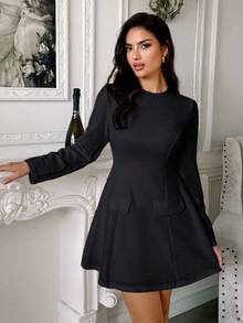 Unadoll 女士优雅无袖圆领设计收腰鸡尾酒会礼服，适合约会和派对以及毕业季派对 - 黑色 - 查看 1