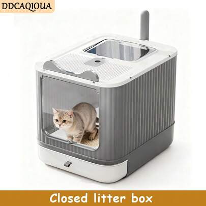 DDCAQIOUA Lettiera per gatti, grande, completamente chiusa, accessori per gatti, porta bidirezionale per entrata e uscita, adatta a gattini e gatti adulti, efficace prevenzione degli schizzi di lettiera, anti-schizzo e anti-odore per evitare il traboccamento di odori, una paletta per lettiera gratuita
