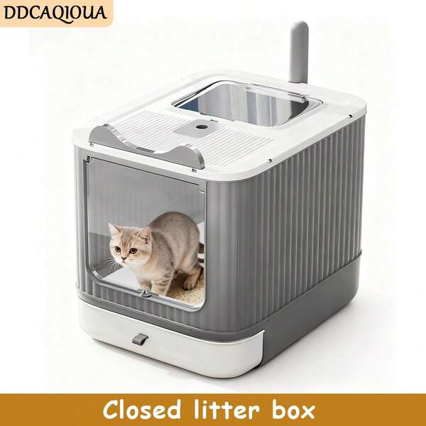 DDCAQIOUA Lettiera per gatti, grande, completamente chiusa, accessori per gatti, porta bidirezionale per entrata e uscita, adatta a gattini e gatti adulti, efficace prevenzione degli schizzi di lettiera, anti-schizzo e anti-odore per evitare il traboccamento di odori, una paletta per lettiera gratuita