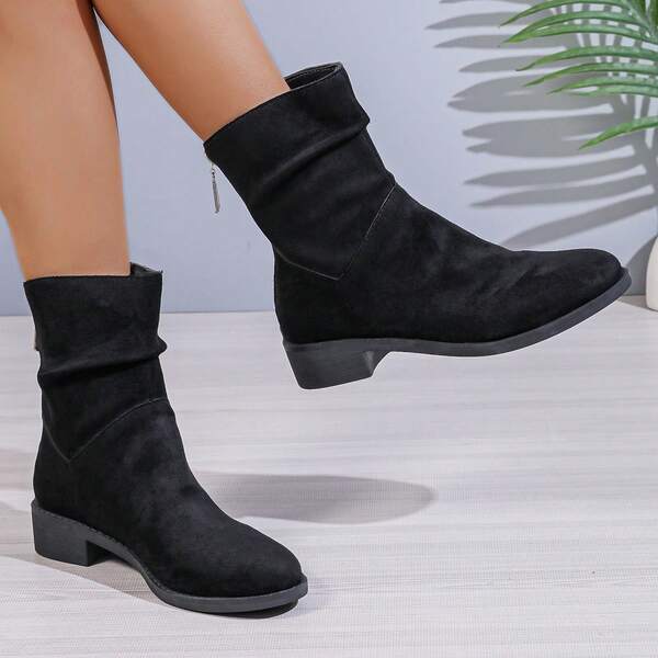 New Autumn Solid Color Retro European And American Fashion Back Zipper Casual Women Short Boots, Western Style