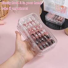 按压式指甲收纳盒三折3页透明空按压式指甲包装盒PET塑料收纳盒带30片双面胶带用于收纳展示美甲艺术业务 - 無色 - 查看 6