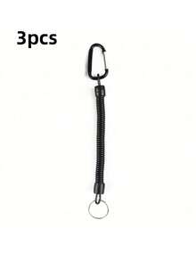 3pcs Black Spring Coil Keychain With Carabiner, Extendable Safety Rope, Multifunctional Anti-Lost Wrist Strap - Multicolor - View 15