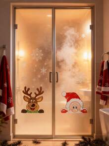 2 piezas Pegatinas navideñas para ventanas, Pegatinas de muñeco de nieve para ventanas, Pegatinas de vidrio navideñas, Decoración navideña y de invierno Pegatinas de copos de nieve para ventanas de vidrio, Pegatinas de decoración navideña para interiores Decoración navideña Pegatinas de Papá Noel, renos para fiestas