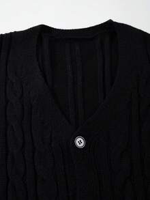 ANDREILEE 男士 V 领休闲宽松开衫毛衣，百搭美式街头风长袖针织衫，春/秋/冬 - 黑色 - 查看 4