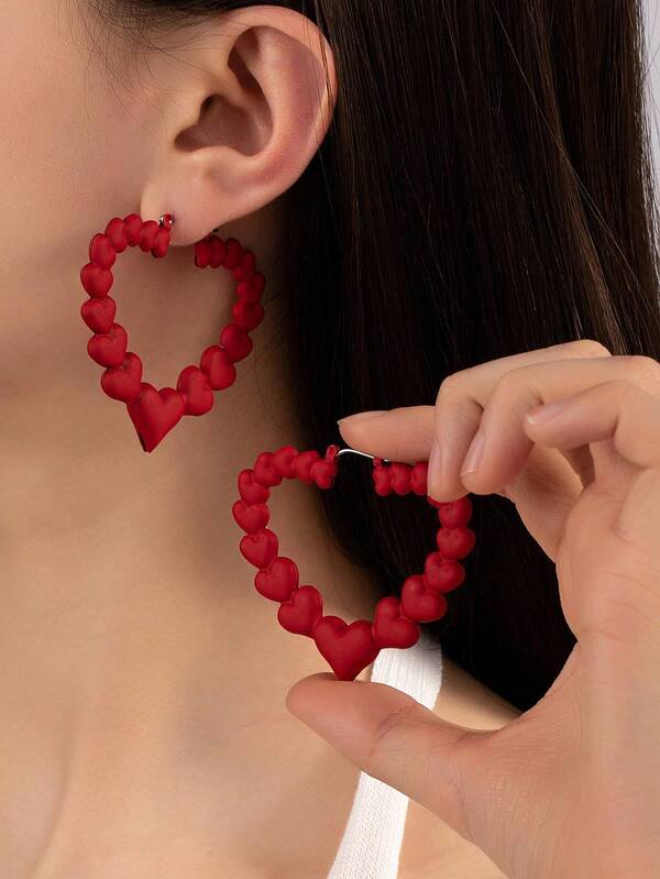 1 Pair Minimalist Heart Shaped Stainless Steel Earrings For Women, Colorful Enamel Coated, Versatile For Parties, Holidays, Daily Wear, Suitable For Valentine's Day