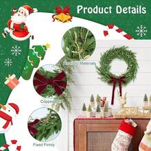 de pino Norfolk de Navidad, de Navidad realista para puerta delantera con hojas doradas y lazos de terciopelo rojo clásico, coronas de cedro de invierno de 13.pulgadas para ventanas de - Rojo - Ver 2